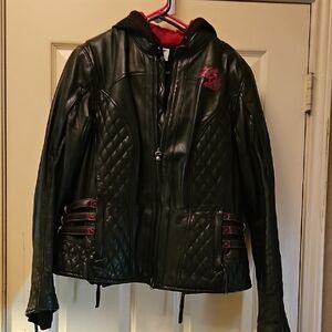 Harley Davidson Black Quilted Leather Jacket with Red Accents 2 Piece